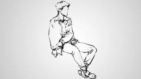 男青年半侧面坐姿动态