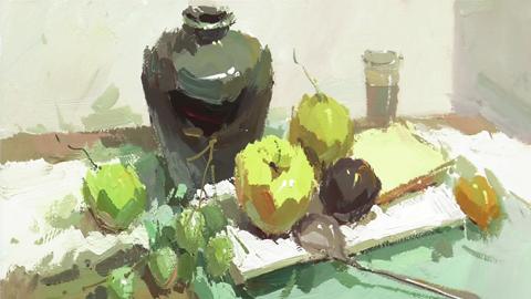 （第九课）罐、水果类色稿示范：蓝色调