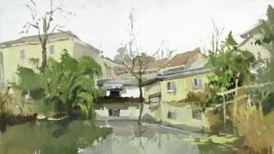 风景小色稿—《湖边农家》