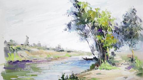 大师临摹：西斯莱—山坡与小河